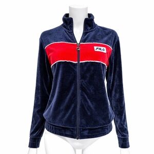 Fila Women's Velvet Navy and Red Bomber Jacket